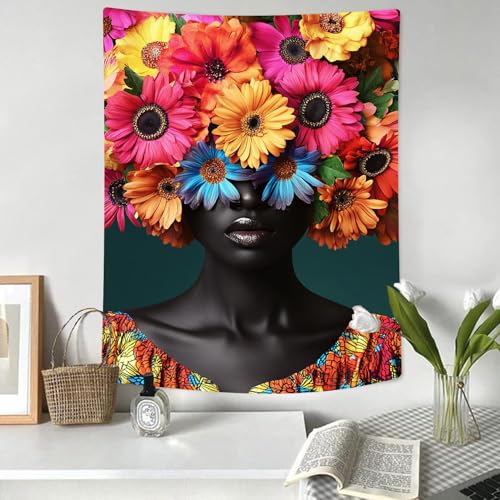 RichIdeas Custom Size Tapestry Woman Elegant Tapestry Colourful Flowers Tapestries for Aesthetic Tapestries Wall Hanging for Living Room Decor - color: red