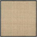 SAFAVIEH Area Rug 7' Square - Natural Fiber Collection - Natural & Black, Seagrass, Basketweave Pattern with Border (NF114C)
