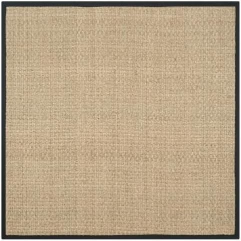 SAFAVIEH Area Rug 3' Square - Natural Fiber Collection - Natural & Black, Seagrass, Basketweave Pattern with Border (NF114C)