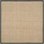 SAFAVIEH Area Rug 3' Square - Natural Fiber Collection - Natural & Black, Seagrass, Basketweave Pattern with Border (NF114C)