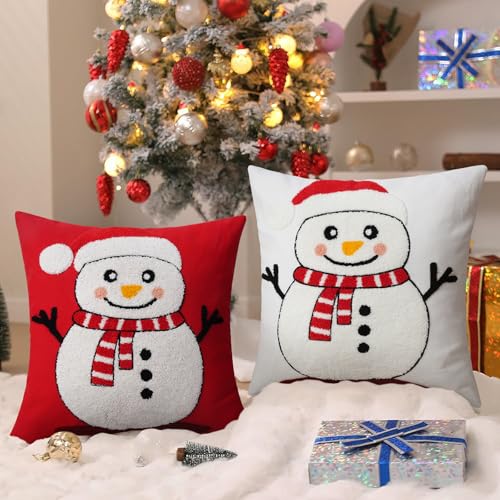 Adabana Snowman Christmas Pillow Covers 18x18 Snowman Decortions Winter Holiday Pillow Cover for Home Sofa Couch Bedroom Decor White - color: Christmas Snowman:white