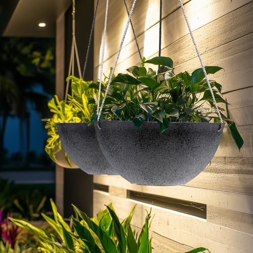 LA JOLIE MUSE Large Hanging Planters for Outdoor Plants - 13 Inch Hanging Flower Pots with Drainage Holes, Set of 2, Rock Grey - color: Concrete Gray