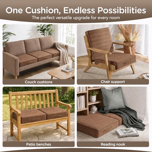 Codi Thick Replacement Couch Cushions 2 Sets, Upholstery Foam with Washable Covers for Sofa Cushion Chair Meditation - 24 × 24 × 5 Inch, High Density Foam, Coffee - color: Coffee, size: 24 Inch (Pack of 2)