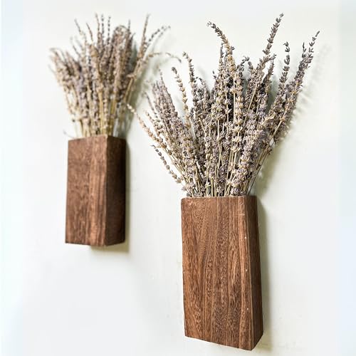 LaLaGreen Wood Wall Planters (8 Inch, 2 Pack) 150 Stalks of Lavender Dried Flower, Wooden Box Vases for Indoor Hanging Planter Rustic Decor Home Living Room Bathroom Modern Farmhouse Trendy Decoration - color: Lavender