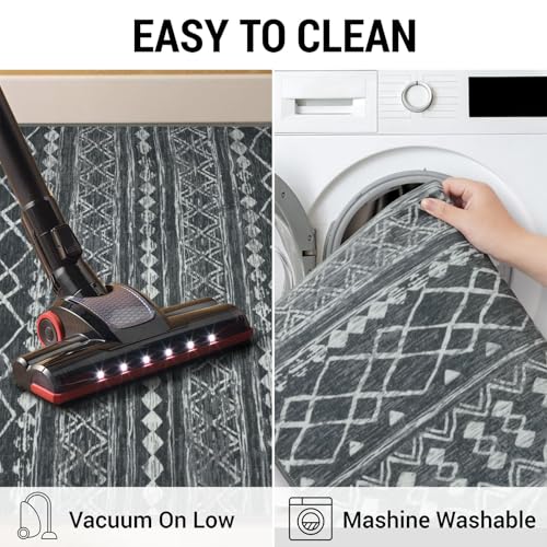KUTA Washable Non-Slip Rugs for Entryway 2x3, Dark Grey Beige Moroccan Boho Small Area Rug,Soft Vintage Geometric Low-Pile Indoor Door Mat Floor Carpet for Indoor, Entrance, Kitchen, Bathroom - color: Dark Grey Beige, size: 2' x 3' (Rectangular)