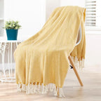 Herringbone Knitted Two Tone Throw Blankets with Braided Tassel Fringe, Boho Farmhouse Lightweight Turkish Throw Blanket for Couch Bed Sofa, Picnic, Yoga, Outdoor Blanket, 50 x 60 Inch, Yellow - color: Yellow