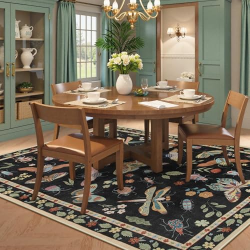 Beeiva Insect Print Rug 6x9, Machine Washable Area Rugs for Living Room, Boho Non Slip Low Pile Ultra Thin Foldable Aesthetic Large Carpet for Bedroom Playroom Dining Room Decor(Black,6x9ft) - color: Black, size: 6' x 9' (Rectangular)