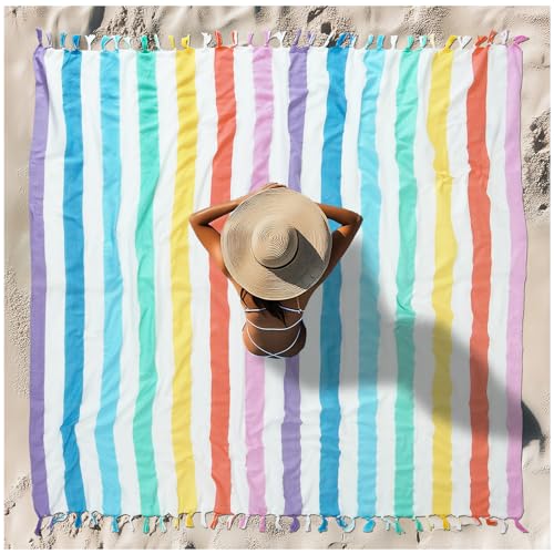Vikumond Oversized Turkish Beach Towel Blanket XXL Cotton Sandproof Towels Boho Woven Extra Large Big Sand Free Giant Throw Blankets Huge Quilt XL Picnic Camping Necessities Cloud for Adult Gifts - color: Z Ucolorful Vertical Stripe, size: Xxxl(88x82 In,2
