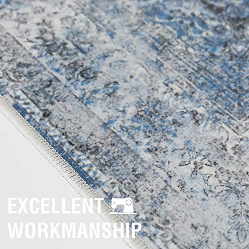 jinchan Area Rug 3x5 Washable Doormat Vintage Distressed Rug Door Mat Indoor Entrance Thin Traditional Gray Floral Lightweight Non Slip Carpet for Kitchen Bedroom Living Room Blue - color: Vintage Blue, size: 3' x 5' (Rectangular)