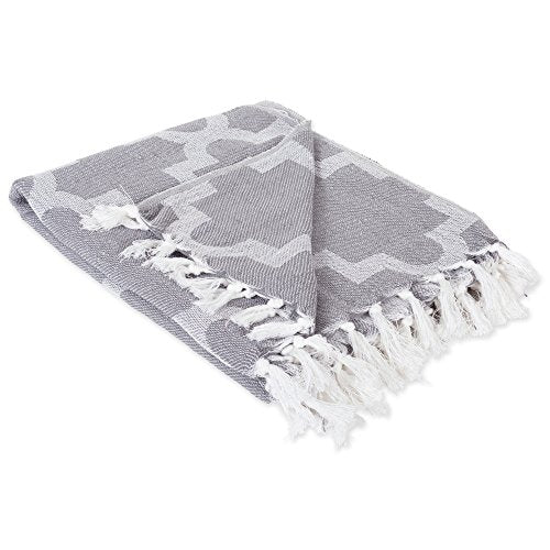 DII Modern Moroccan Cotton Blanket Throw with Fringe for Couch, Chair, Guest Room, Picnic, Camping, Beach, & Everyday Use, 50x60, Gray - color: Gray