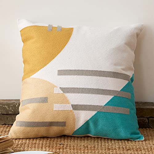 vctops Boho Geometric Tufted Decorative Throw Pillow Cover Farmhouse Cotton Embroidery Accent Square Cushion Case for Couch Sofa Bed (EmbroideryS, 18"x18") - color: Embroiderys, size: 18" x 18" (Pack of 1)