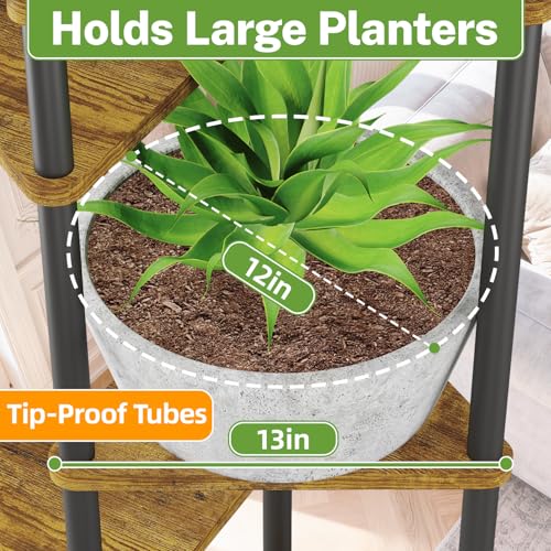 iDavosic.ly Tall Plant Stand Indoor for Large & Heavy Duty Planters, 6 Tier Corner Flower Shelf with Wooden Trays & Metal Frame, 49 Inch Orchid Rack for Living Room Balcony Porch, Black & Brown - size: 6 Tier without Light
