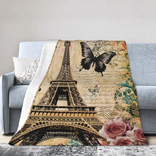 Vintage Paris Throw Blanket, Floral Eiffel Tower French Cityscape European Culture Element Warm Cozy Flannel Soft Blanket for Couch Chair Sofa Bed Bedroom Living Room Car for All Season 30"x 40" - color: Country06, size: 30X40 inch