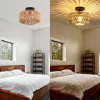 Ceiling Light Fixture,Hand-Woven Rattan Flush Mount Ceiling Light,Farmhouse Light Fixtures Ceiling Mount Boho for Hallway Bedroom Kitchen Entryway Living Room - color: 9.8 IN Ceiling Light