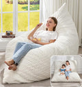 Hobestluk 3 in 1 Bean Bag Chair Giant Bean Bag Chairs for Adults with Chevron Plush Fur Cover Convertible Bean Bag Floor Cushion with Machine Washable Cover for Living Room (Chevron Plush White) - color: Snow White