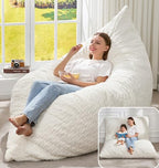Hobestluk 3 in 1 Bean Bag Chair Giant Bean Bag Chairs for Adults with Chevron Plush Fur Cover Convertible Bean Bag Floor Cushion with Machine Washable Cover for Living Room (Chevron Plush White) - color: Snow White