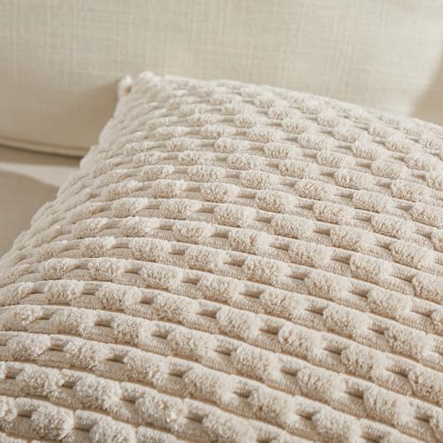 Fancy Homi 2 Packs Tan Decorative Throw Pillow Covers 18x18 Inch for Couch Bed Sofa, Modern Farmhouse Boho Home Decor, Soft Cute Plush Corduroy Beige Cushion Case 45x45 CM - color: Tan, size: 18" x 18" (Pack of 2)