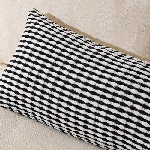 AmHoo Boho Chenille Pillow Cover Decorative Tufted Pillowcase for Couch Bed Sofa Bedroom Living Room Modern 14 x 36-Inch Black - color: Black, size: 36" x 14" (Pack of 1)