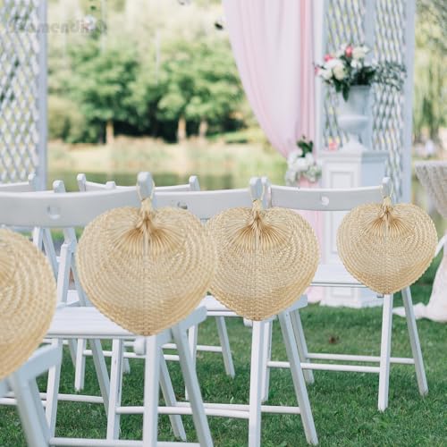 Framendino, Natural Bamboo Hand Riffia Fans Handmade Weaving for Summer Home Wedding Wall Decor - size: 15"L x 12"W