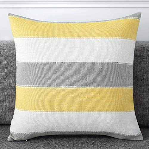 AmHoo Pack of 2 Farmhouse Stripe Check Throw Pillow Covers Set Case Cotton Linen Decorative Pillowcases Cushion Cover for Couch Bench Sofa 18x18Inch Yellow Beige - color: Yellow Beige, size: 18" x 18" (Pack of 2)