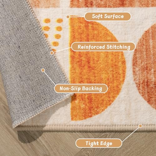 MUJOO Boho Small Rug Washable,2x3 Area Rugs for Entryway Bathroom Entry Entrance Bedroom Kitchen,Front Door Mat Soft Throw Carpet Non Slip Indoor Modern Abstract Bohemian Orange - color: Orage and Beige, size: 2' x 3' (Rectangular)