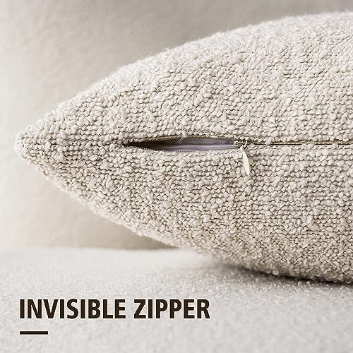 Foindtower Set of 2, Decorative Textured Boucle Throw Pillow Covers Accent Solid Pillow Cases Neutral Cozy Couch Cushion Case for Chair Sofa Bedroom Living Room Home Decor 16 x 16 Inch Ivory Beige - color: Beige, size: 16" x 16" (Pack of 2)