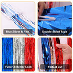 PIGETALE, 2 Pack 3.2 x 8.2 ft Red White and Blue Foil Fringe Backdrop Curtain, Streamer Backdrop Tinsel Curtains Photo Booth Props for Graduation Birthday Memo - color: Blue, Silver and Red