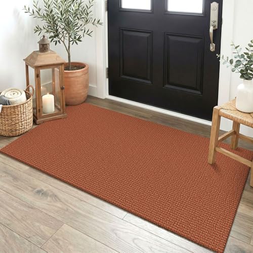 EARTHALL Woven Runner Rug 2x4 Ft Washable Runners for Hallways Cotton Non Slip Eentryway Runner Braided Indoor Floor Carpet for Kitchen, Hallway, Kitchen, Doormat, Rustic Orange/Tan - color: Rustic Orange/Tan, size: 2' x 4' (Runner)