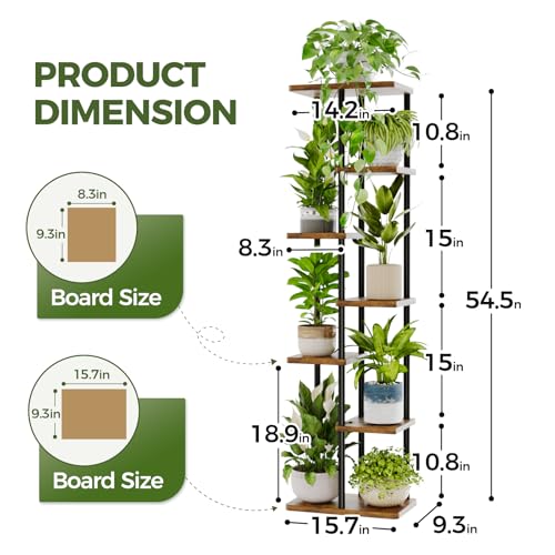 Bamworld Tall Plant Stand Indoor, 7 Tier Plant Shelf for Multiple Plants, Tiered Flower Pot Stands for Patio Garden Balcony Living Room Bedroom, Brown - color: Brown, size: 7 Tier