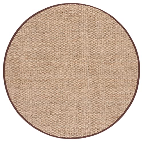 SAFAVIEH Area Rug 6' Round - Natural Fiber Collection - Natural & Dark Brown, Seagrass, Basketweave Pattern with Border (NF114K) - color: Natural/Dark Brown, size: 6' (Round)