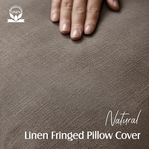 Foindtower Decorative Linen Fringe Throw Pillow Covers Cozy Boho Farmhouse Cushion Cover with Tassels Soft Accent Pillowcase for Chair Sofa Bed Living Room Home Decor, 16×16 Inch,1PC,Light Coffee - color: Malt Ball, size: 16" x 16" (Pack of 1)