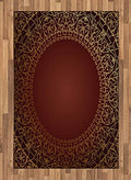 Lunarable Maroon Area Rug, Vintage Frame with Eastern Motifs Traditional Retro Classic Art, Flat Woven Accent Rug for Living Room Bedroom Dining Room, 4' X 5' 7", Earth Yellow Pale Yellow Ruby