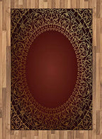 Lunarable Maroon Area Rug, Vintage Frame with Eastern Motifs Traditional Retro Classic Art, Flat Woven Accent Rug for Living Room Bedroom Dining Room, 4' X 5' 7", Earth Yellow Pale Yellow Ruby