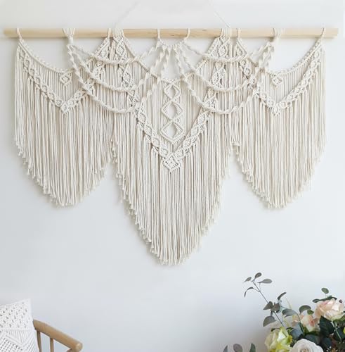 Achart Macrame Wall Hanging Large- Boho Wall Decor- large wall art- Wall Decor Living Room- Macrame Tapestry Boho Decor for Bedroom (Beige-Fringe) - color: Beige-Fringe