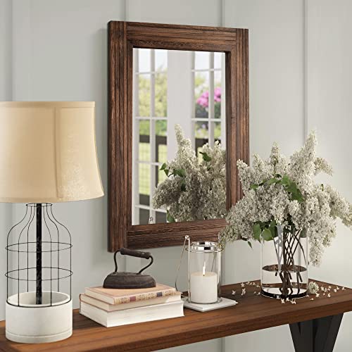 YOSHOOT Hand-Made Wooden Spliced Wall Mirror for Bathroom, Rustic Farmhouse Vanity Mirror, Décor Wall Art, Solid Wood Frame, Vertical or Horizontal Hanging - color: Spliced Brown, size: 40"L x 30"W