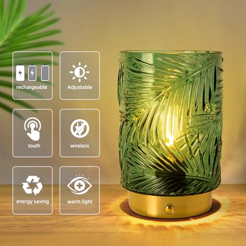 Rechargeable Battery Powered Lamp, Cordless Emergency Lamps for Power Outage, Decorative Small Accent Lamps for Entryway/Stairway/Bathroom/Corner, Dimmable Glass Battery Operated Table Lamp Indoor - color: Green, size: Mini