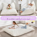 Hobestluk 3 in 1 Bean Bag Chair Giant Bean Bag Chairs for Adults with Plaid Cover Convertible Bean Bag Floor Cushion with Machine Washable Cover for Living Room (Plaid White) - color: Daisy White