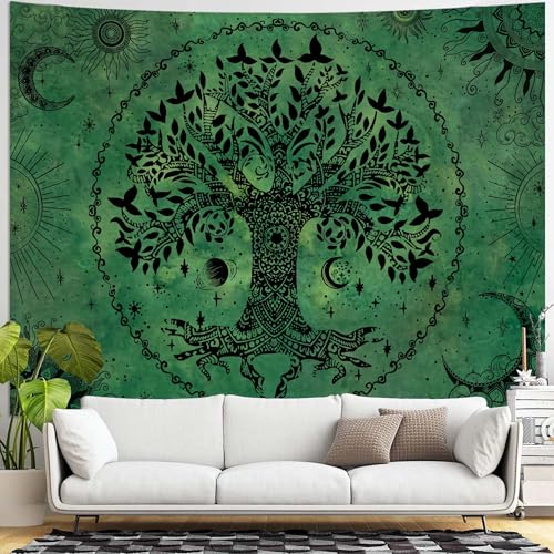 Lunerfex Tree of Life Mandala Tapestry Boho Tapestry for Bedroom Green Tapestries Wall Hanging Living Room Wall Art and Home Decor 60x80 - color: Green, size: 80"L x 60"W
