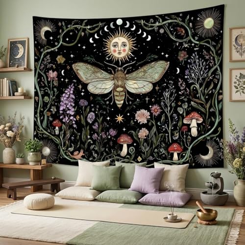 Lifeel Boho Butterfly Tapestry, Vintage Aesthetic Moth Wall Tapestries for Bedroom Living Room Dorm, Black 60x80 inches - color: Black, size: 80"L x 60"W