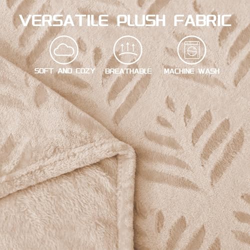 Exclusivo Mezcla Fleece Throw Blanket for Couch, Super Soft and Cozy Blankets All Season Use, Leaves Pattern, Plush Fuzzy Lightweight, Camel, 50x60 Inch - color: Camel, size: Throw(50"x60")