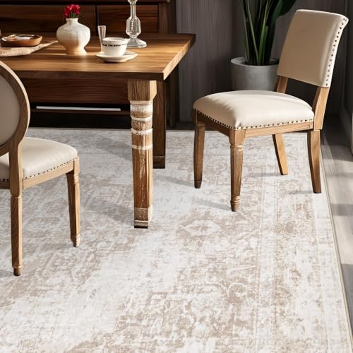 Area Rug 5x7 Vintage Rug: Washable Indoor Medallion Rugs Low Pile Distressed Floor Carpet Retro Accent Rug for Living Room Bedroom Kitchen Dining Table Home Office(Beige, 5'x7') - color: Beige, size: 5' x 7' (Rectangular)