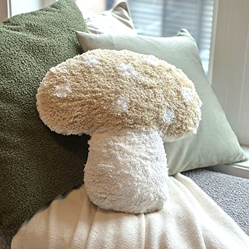 Mushroom Throw Pillow Tufted Shape Decorative Cushion 15” x 15” – Decor for Bed, Couch, Living Room (Cream) - color: Cream