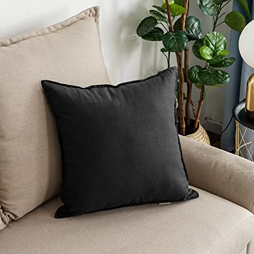 Jeanerlor Solid Cotton Linen Decoration 18"x18" Throw Pillow Cushion Case Special Pillow Cover Delicate Decorative Pillowcase for Couch/Bed/Chair,(45 x 45cm), Black - color: Black, size: 18" x 18" (Pack of 1)
