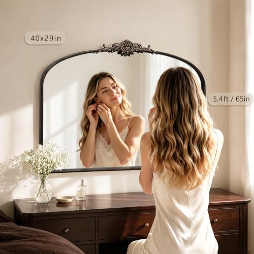 Besdomus Vintage Arched Black Mirror: 40"x29" French Large Arch Antique Wall Vanity Mirror - Decorative Baroque Traditional Ornate for Entryway/Bedroom/Fireplace/Bathroom- Ideal for Home Renovations - color: Black, size: 29"L x 40"W