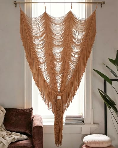 Macrame Curtain Boho Curtain Doorway Window Wall Decor Fiber Yarn Art Handwoven Wall Hanging Art Craftsmanship Home Door Bedroom Wedding Backdrop Arch,Closet Room Divider 59" W x 75" H (1 Panel,Khaki) - color: Khaki
