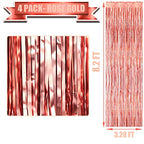 4 Pack Rose Gold Foil Fringe Curtain Backdrop, 3.28Ft x 8.2Ft Metallic Tinsel Foil Fringe Streamers Curtains for Party, - color: Rose Gold