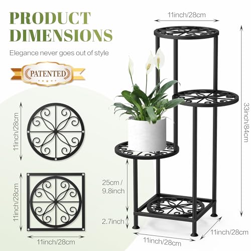 4 Tier Plant Stand Indoor Outdoor, Metal Flower Shelf Display Holder, Multiple Plants Corner Tall Flower Holders for Patio Balcony Porch Garden Living Room (Black) - color: Flower Black, size: 4 Tier