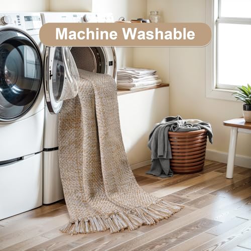 Collive Small Bathroom Rug, 2' x 3' Hand-Woven Low Profile Front Entryway Rug, Tan Cotton Reversible Washable Kitchen Mat Modern Farmhouse Carpet for Foyer Bedroom Back Door Decor - color: Tan/Cream, size: 2' x 3' (Rectangular)