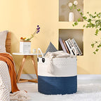 KAKAMAY Large Blanket Basket (18"x18"x16"),Woven Baby Laundry Hamper for Storage, Cotton Rope Blankets Baskets for Nursery, Laundry, Living Room, Pillows, Baby Toy chest with Handles (Navyblue) - color: Navyblue