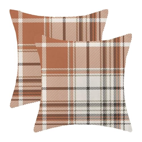 Autumn Pillow Covers 18x18 Inch Set of 2, Fall Thanksgiving Harvest Outdoor Decorative Throw Pillowcase Light Brown White Plaids Cushion Cover for Sofa Couch Farmhouse Living Room Bed Decor - color: Icv 12, size: 18" x 18" (Pack of 2)